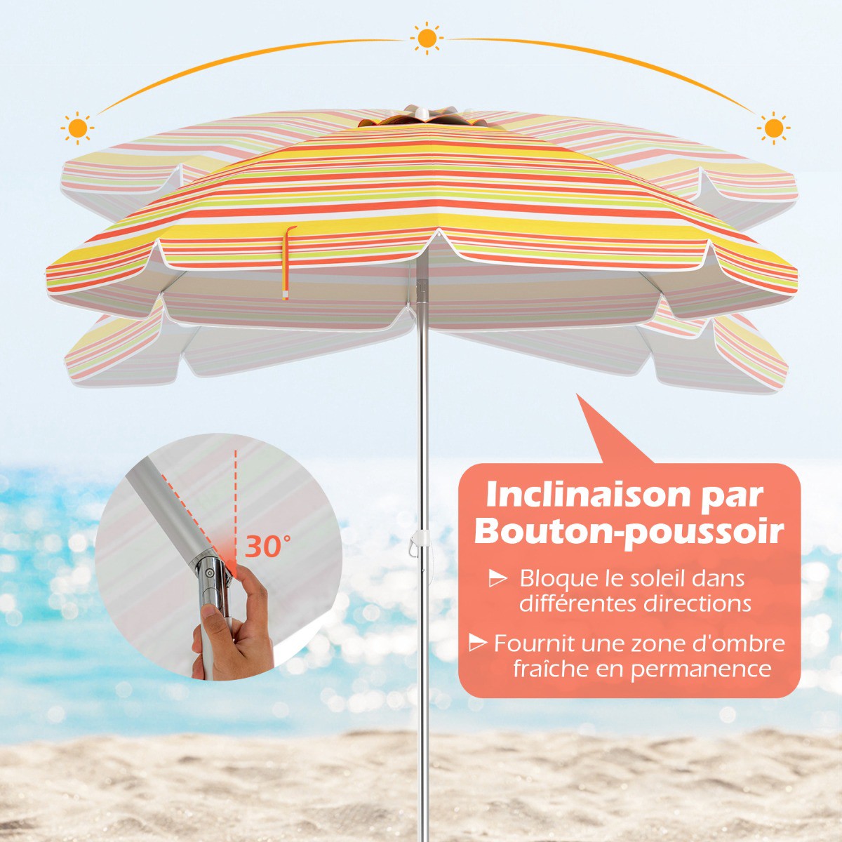 Beach Umbrella 198cm, Tilt, Sand Anchor, Carry Bag