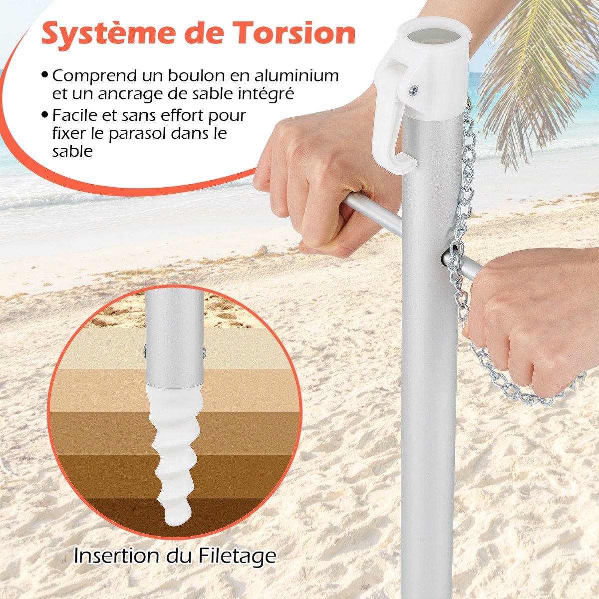 Beach Umbrella 198cm, Tilt, Sand Anchor, Carry Bag