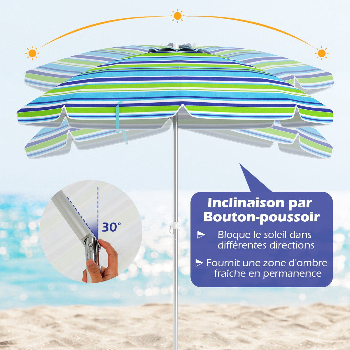 Beach Umbrella 198cm, Tilt, Sand Anchor, Carry Bag