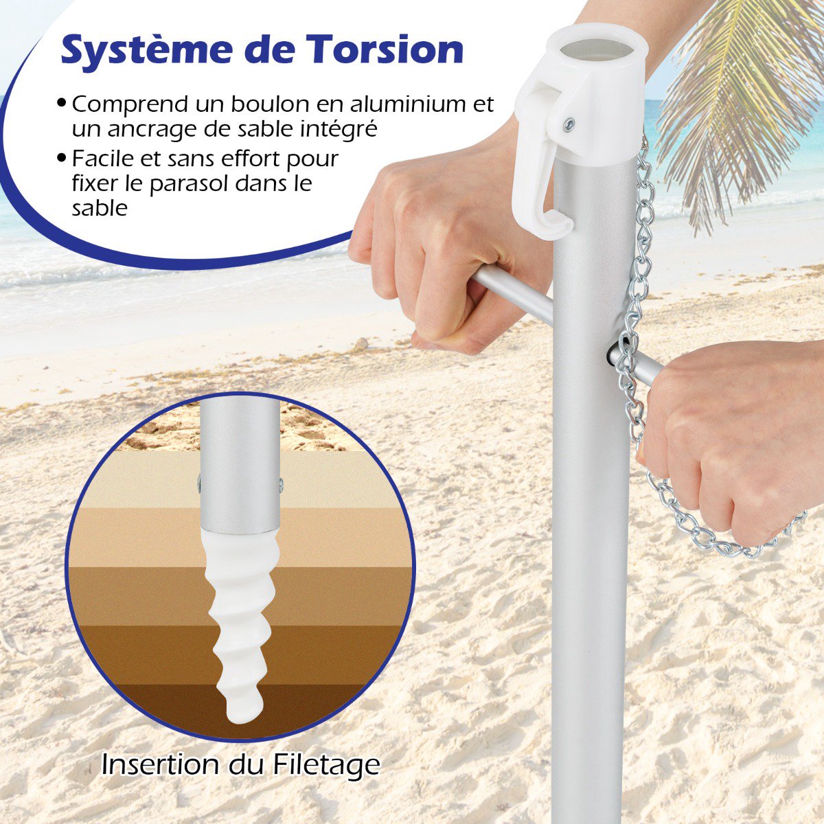 Beach Umbrella 198cm, Tilt, Sand Anchor, Carry Bag