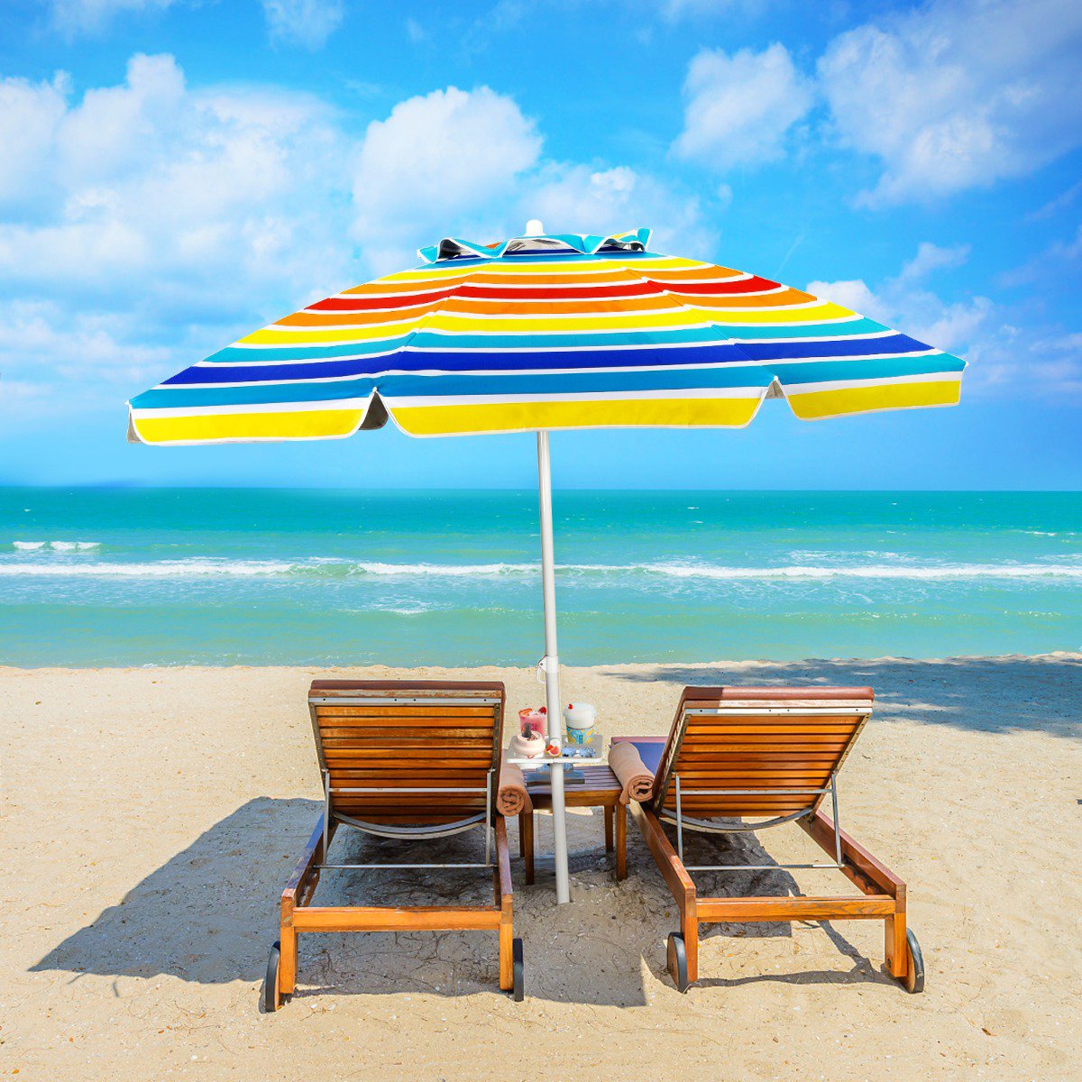 Beach Umbrella 200 cm, Tilt Canopy, Cup Holder, Bag
