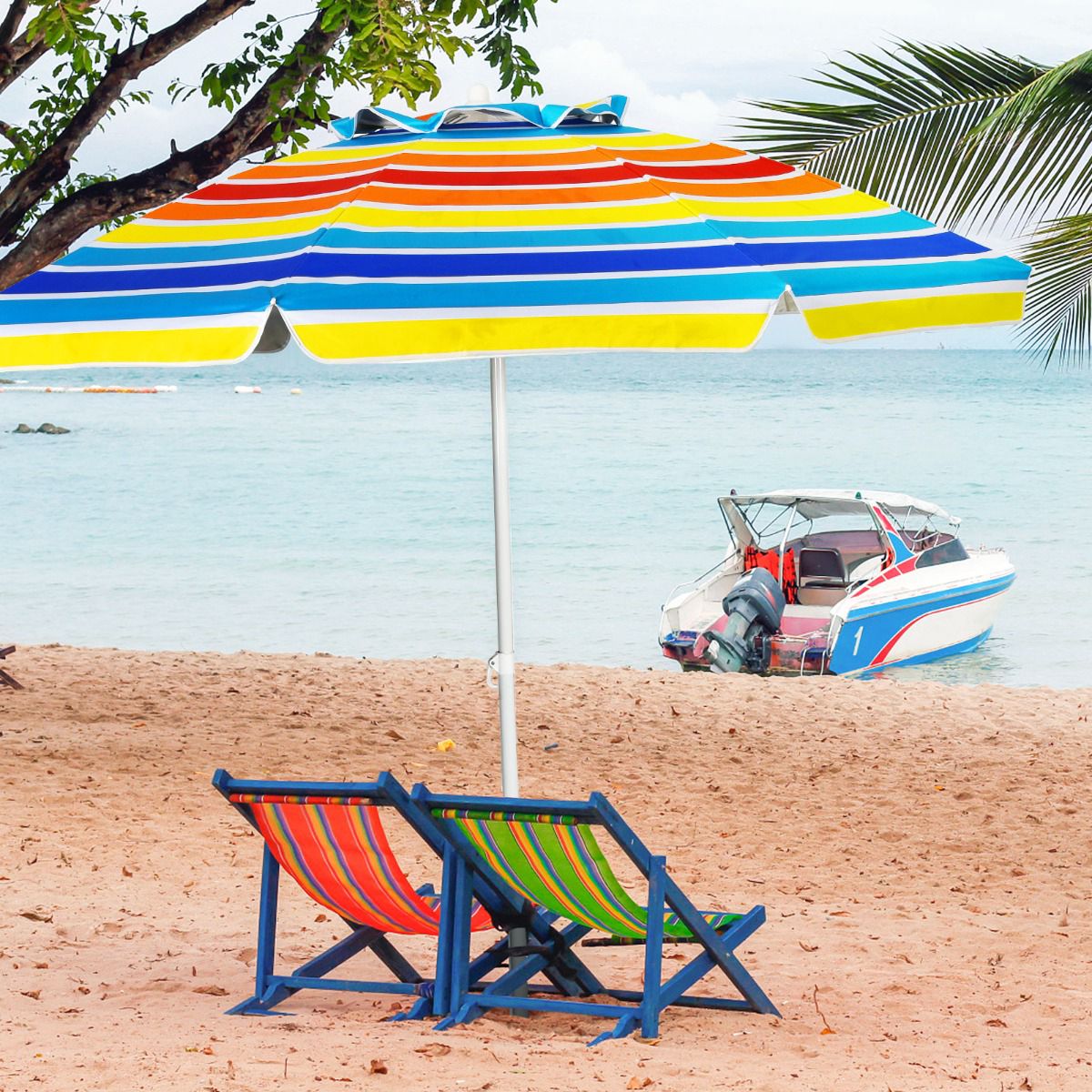 Beach Umbrella 200 cm, Tilt Canopy, Cup Holder, Bag