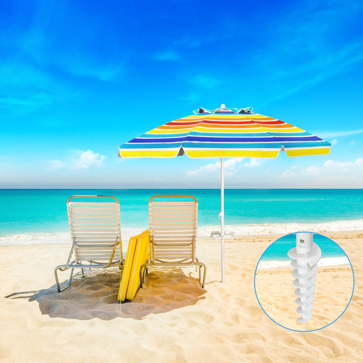 Beach Umbrella 200 cm, Tilt Canopy, Cup Holder, Bag