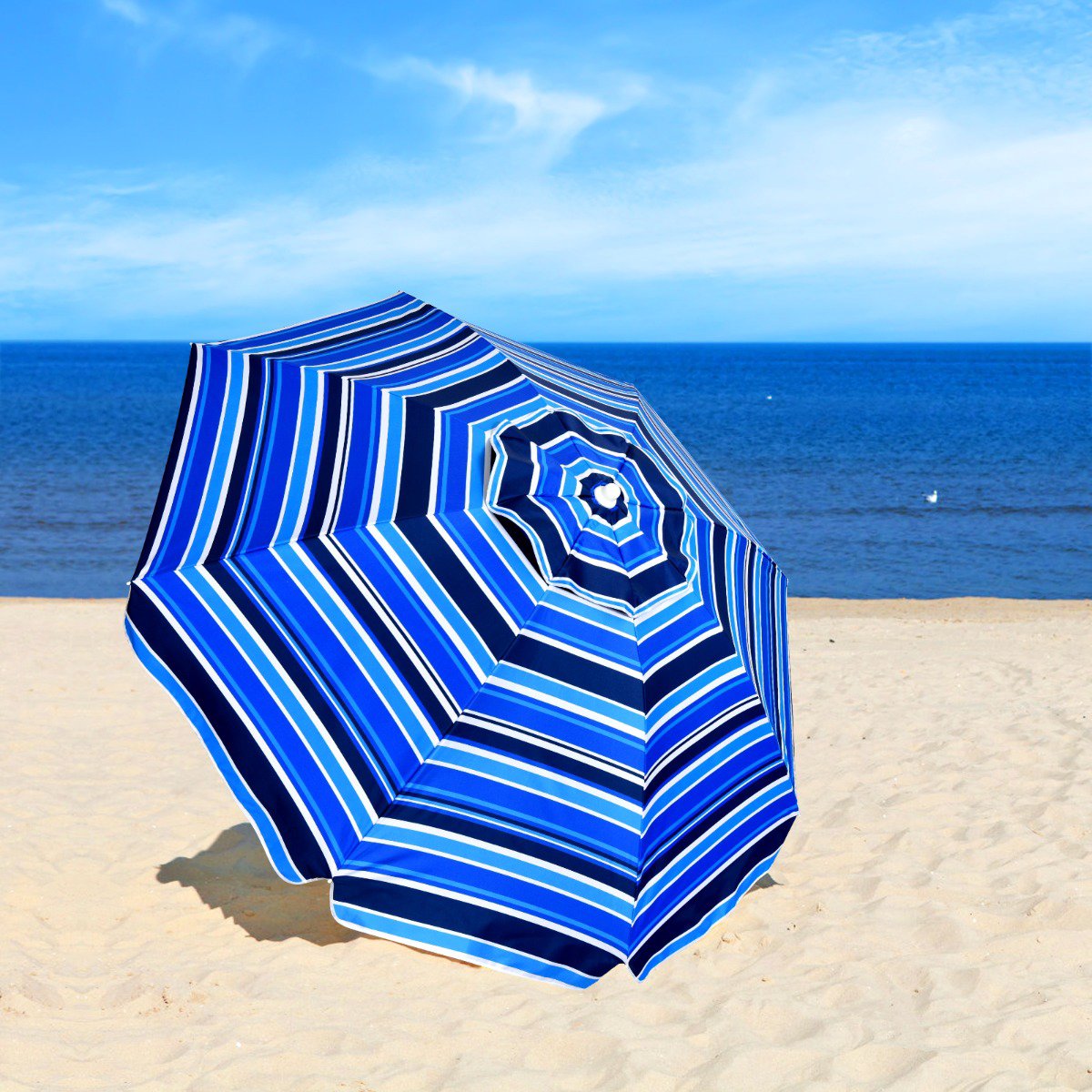 Beach Umbrella 220 cm, Tilt Canopy, Cup Holder, Carry Bag