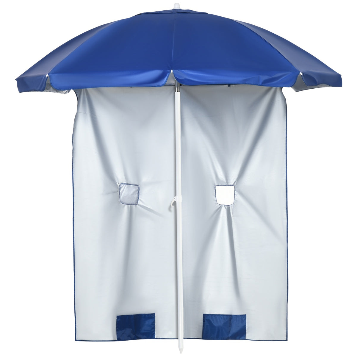 Beach Umbrella With Side Wall Ø191 X 211 Cm Tilting Parasol With 2 Pockets And 2 Windows, With 8 Struts Including Carrying Bag, Blue