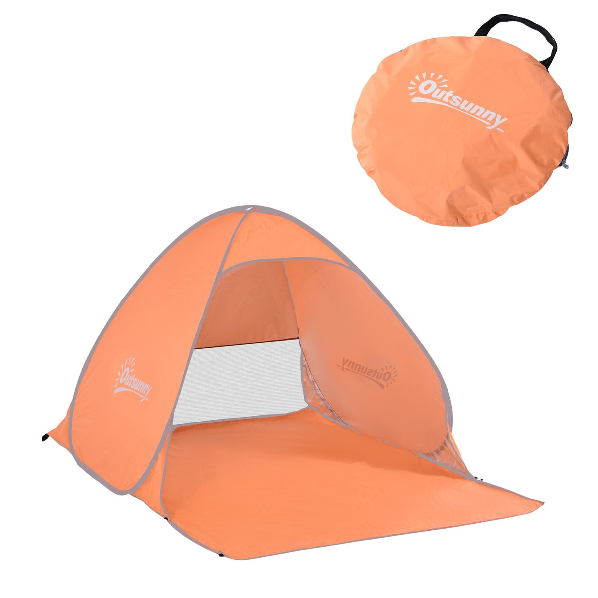 Beach tent pop-up automatic UV protection rear window large floor carpet orange