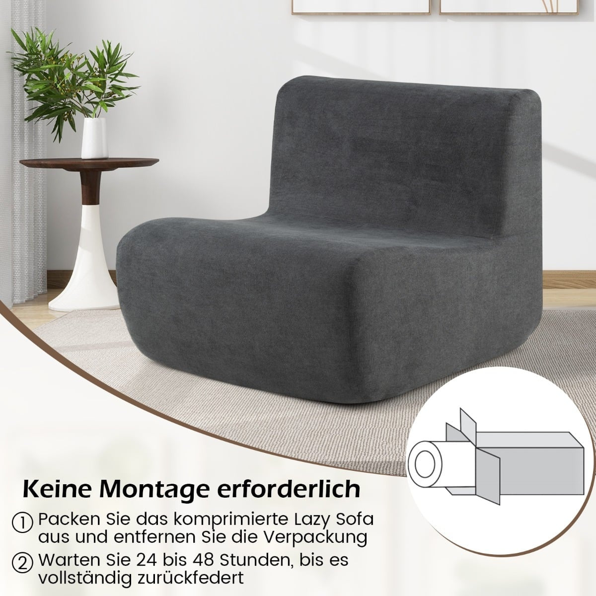 Bean Bag Chair with Soft Velvet & Ergonomic Support, Gray