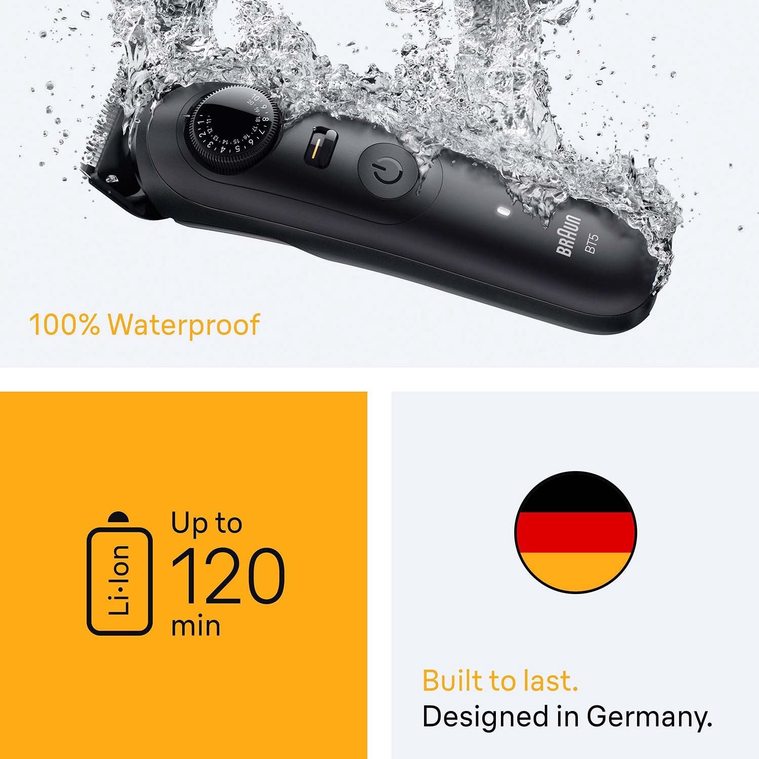 Beard Trimmer with 4 Attachments, Waterproof, 120 Min Run Time