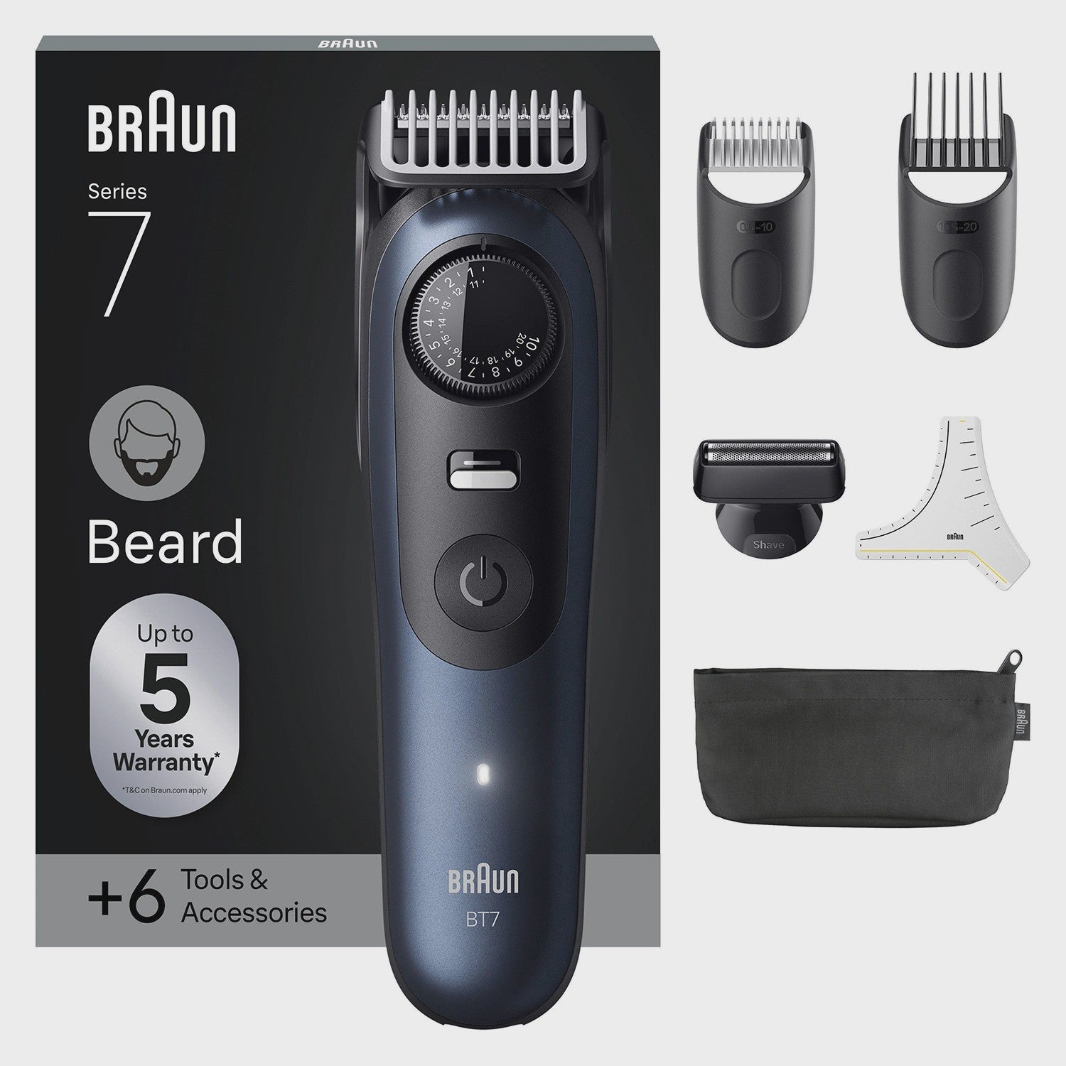Beard Trimmer with 6 Grooming Tools, Blue, Series 7