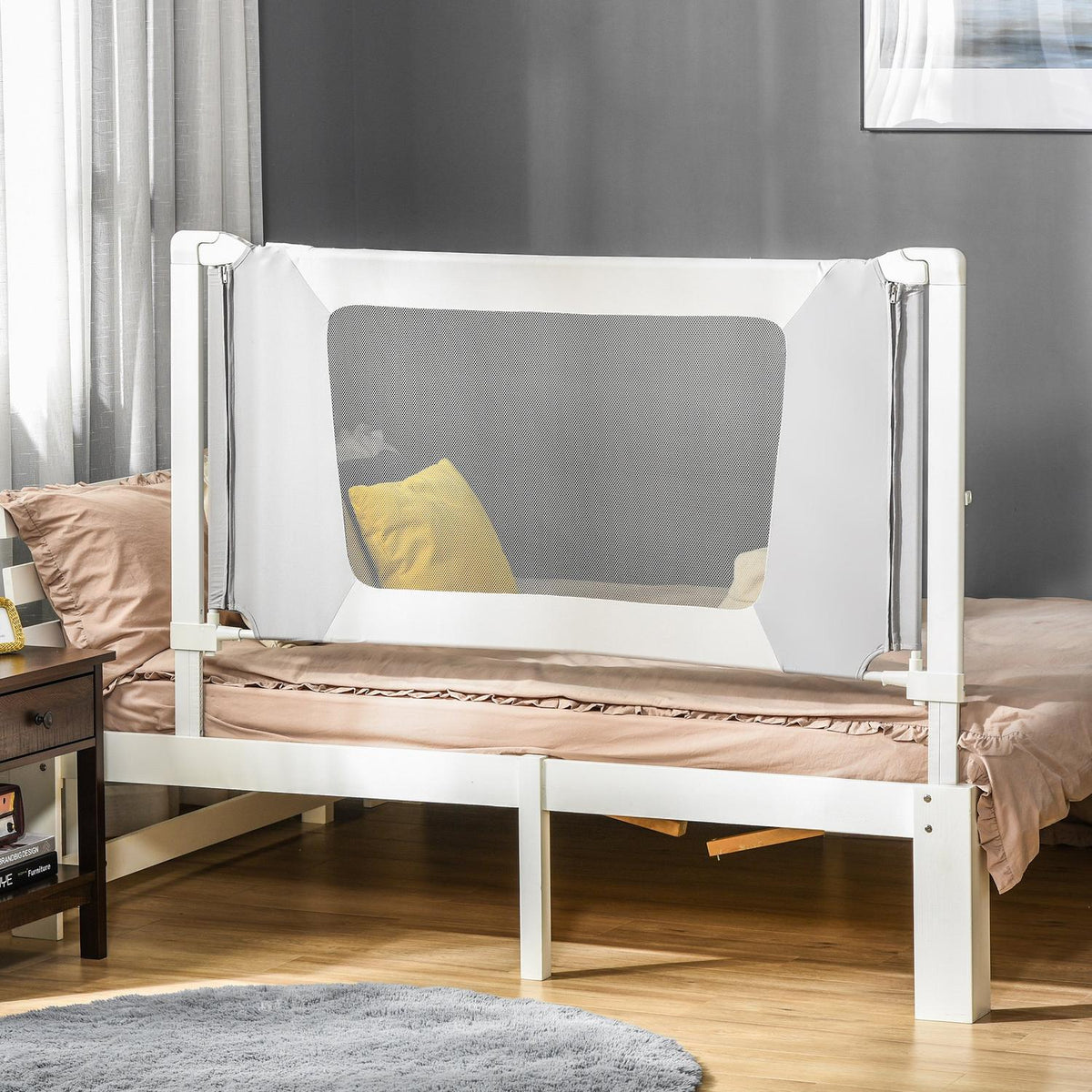 Bed Rail Children'S Bed Rail, L-Shaped Support Legs, For 18 Months To 5 Years, Gray, 150X44X77.5-104.5Cm