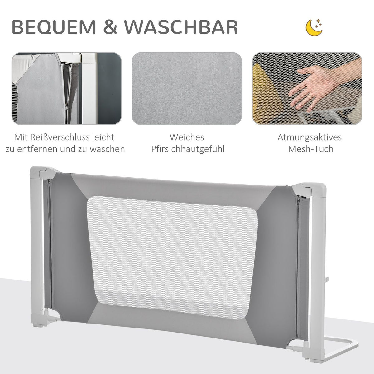 Bed Rail Children'S Bed Rail, L-Shaped Support Legs, For 18 Months To 5 Years, Gray, 150X44X77.5-104.5Cm