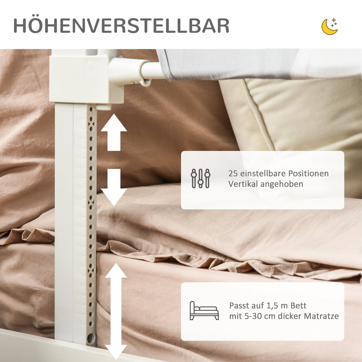 Bed Rail Children'S Bed Rail, L-Shaped Support Legs, For 18 Months To 5 Years, Gray, 150X44X77.5-104.5Cm