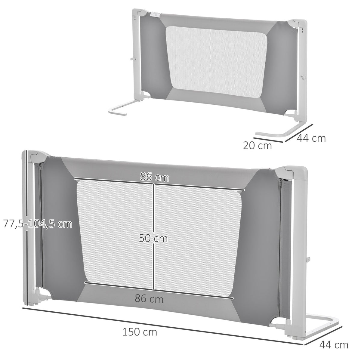 Bed Rail Children'S Bed Rail, L-Shaped Support Legs, For 18 Months To 5 Years, Gray, 150X44X77.5-104.5Cm