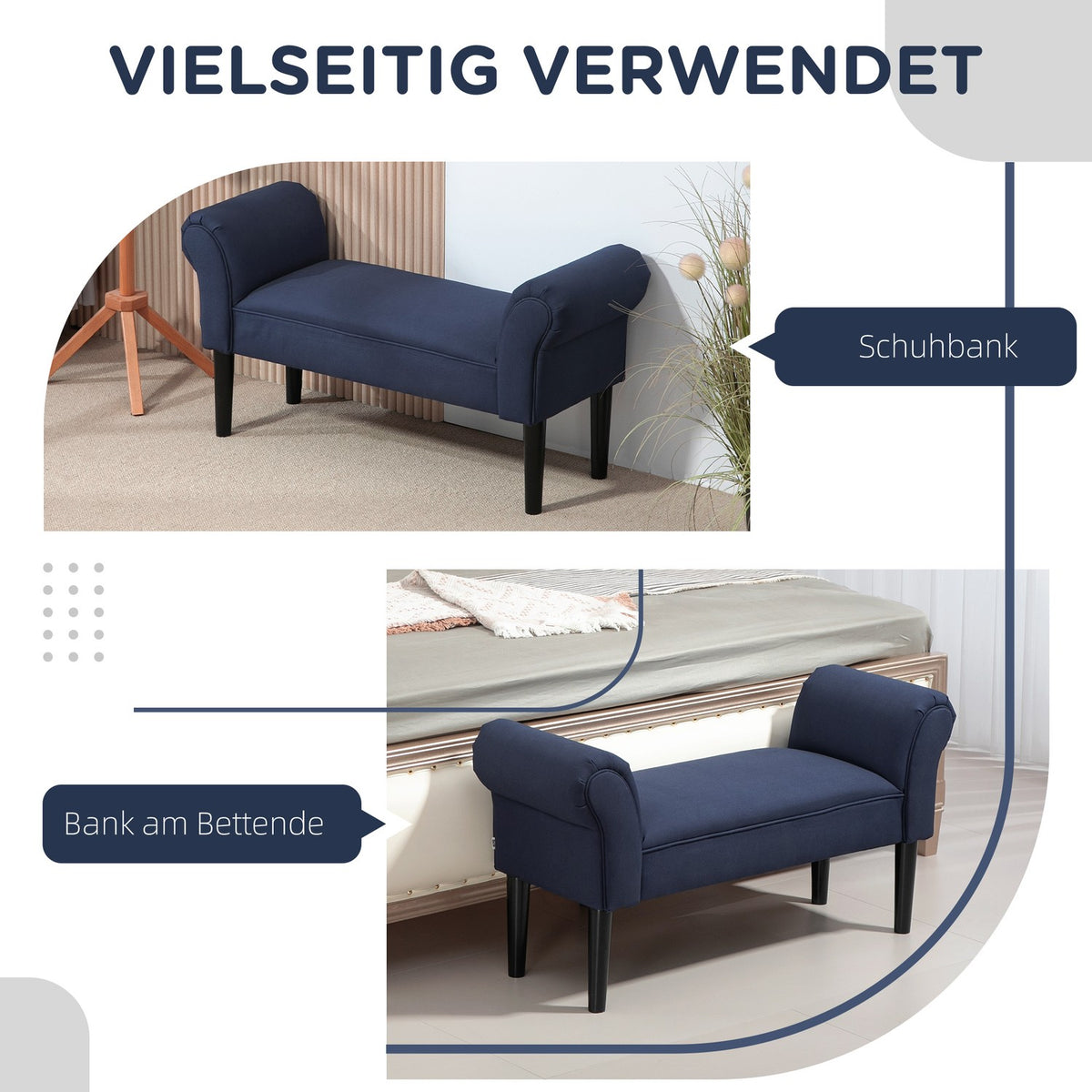 Bed bench, upholstered bench, bench, hallway bench for bedroom, load capacity up to 130 kg, sail fabric, blue, 102 x 36 x 51 cm