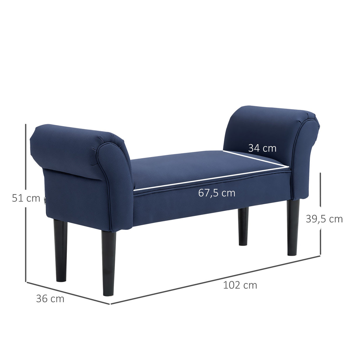 Bed bench, upholstered bench, bench, hallway bench for bedroom, load capacity up to 130 kg, sail fabric, blue, 102 x 36 x 51 cm