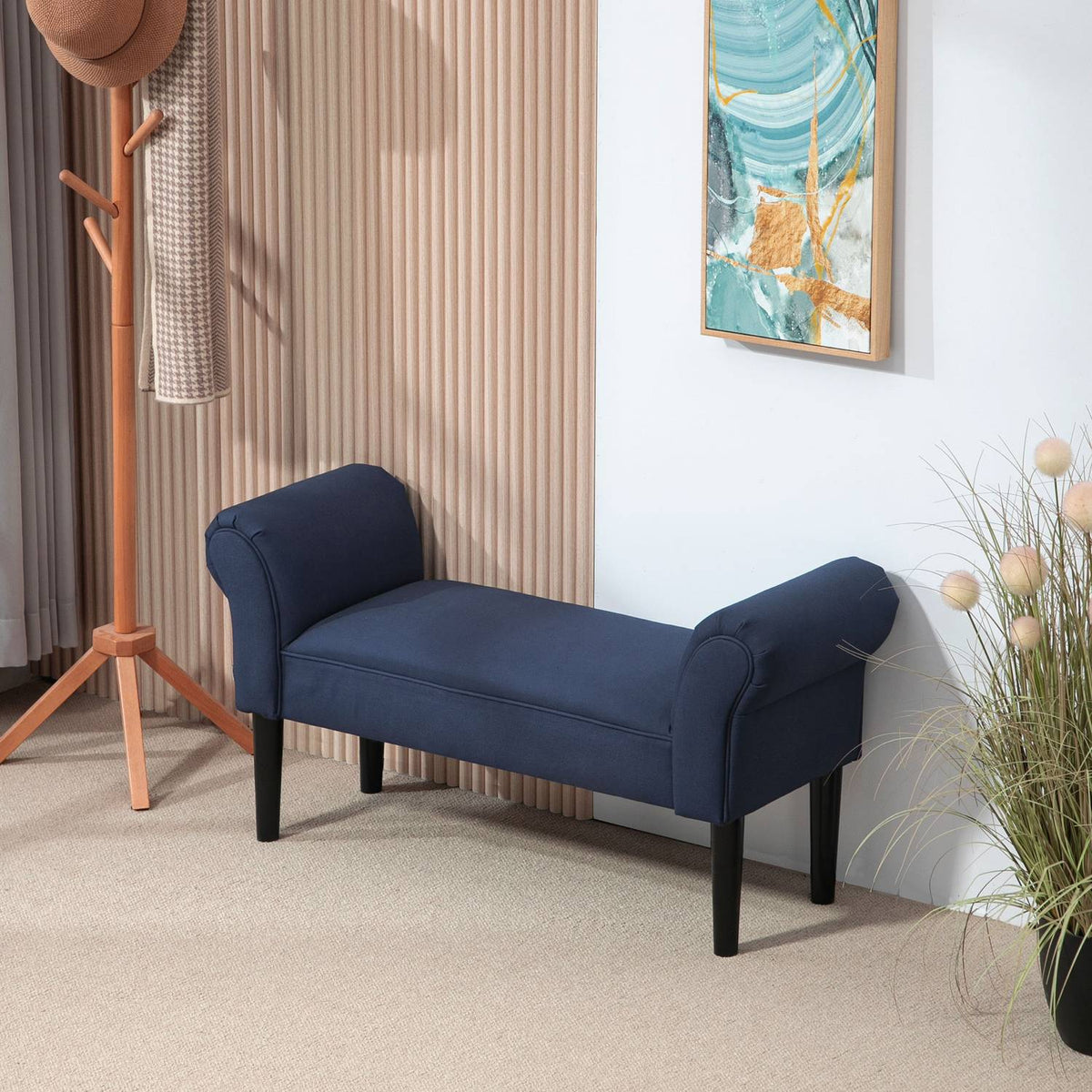 Bed bench, upholstered bench, bench, hallway bench for bedroom, load capacity up to 130 kg, sail fabric, blue, 102 x 36 x 51 cm