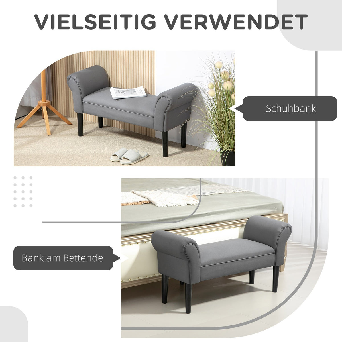 Bed bench, upholstered bench, bench, hallway bench for bedroom, load capacity up to 130 kg, sail fabric, dark gray, 102 x 36 x 51 cm