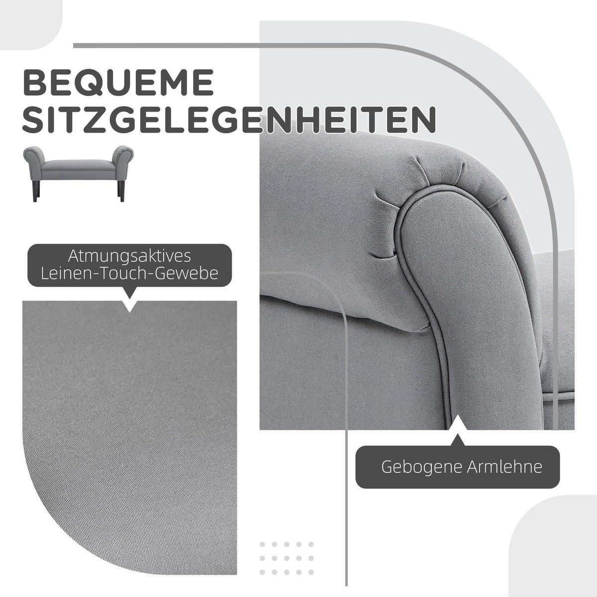 Bed bench, upholstered bench, bench, hallway bench for bedroom, load capacity up to 130 kg, sail fabric, dark gray, 102 x 36 x 51 cm