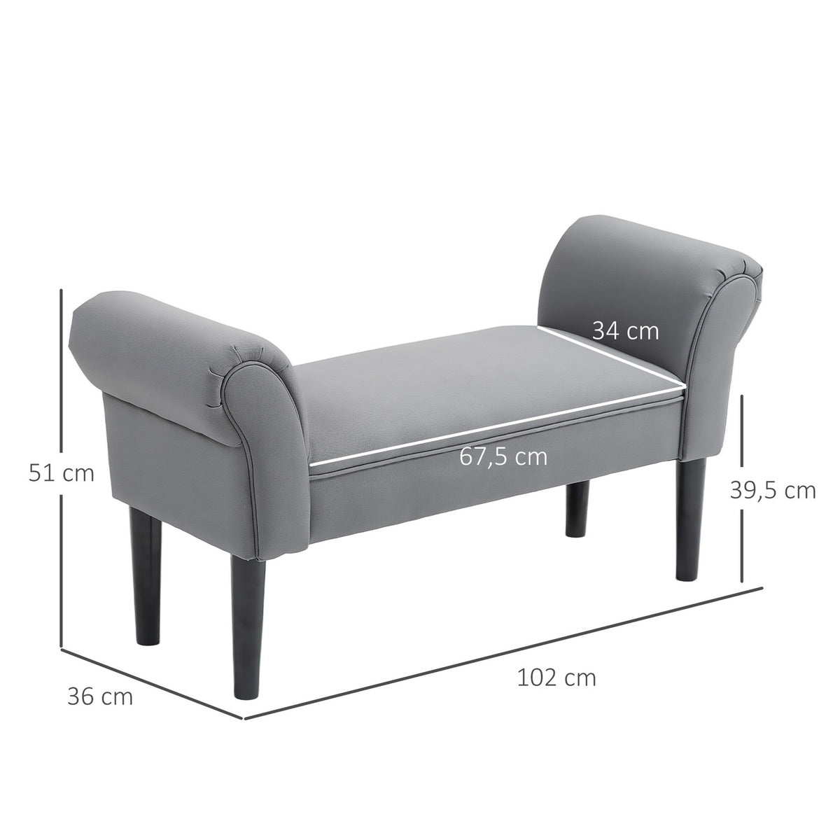 Bed bench, upholstered bench, bench, hallway bench for bedroom, load capacity up to 130 kg, sail fabric, dark gray, 102 x 36 x 51 cm