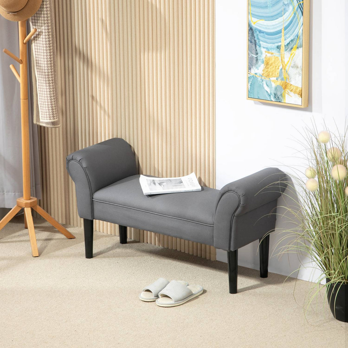 Bed bench, upholstered bench, bench, hallway bench for bedroom, load capacity up to 130 kg, sail fabric, dark gray, 102 x 36 x 51 cm