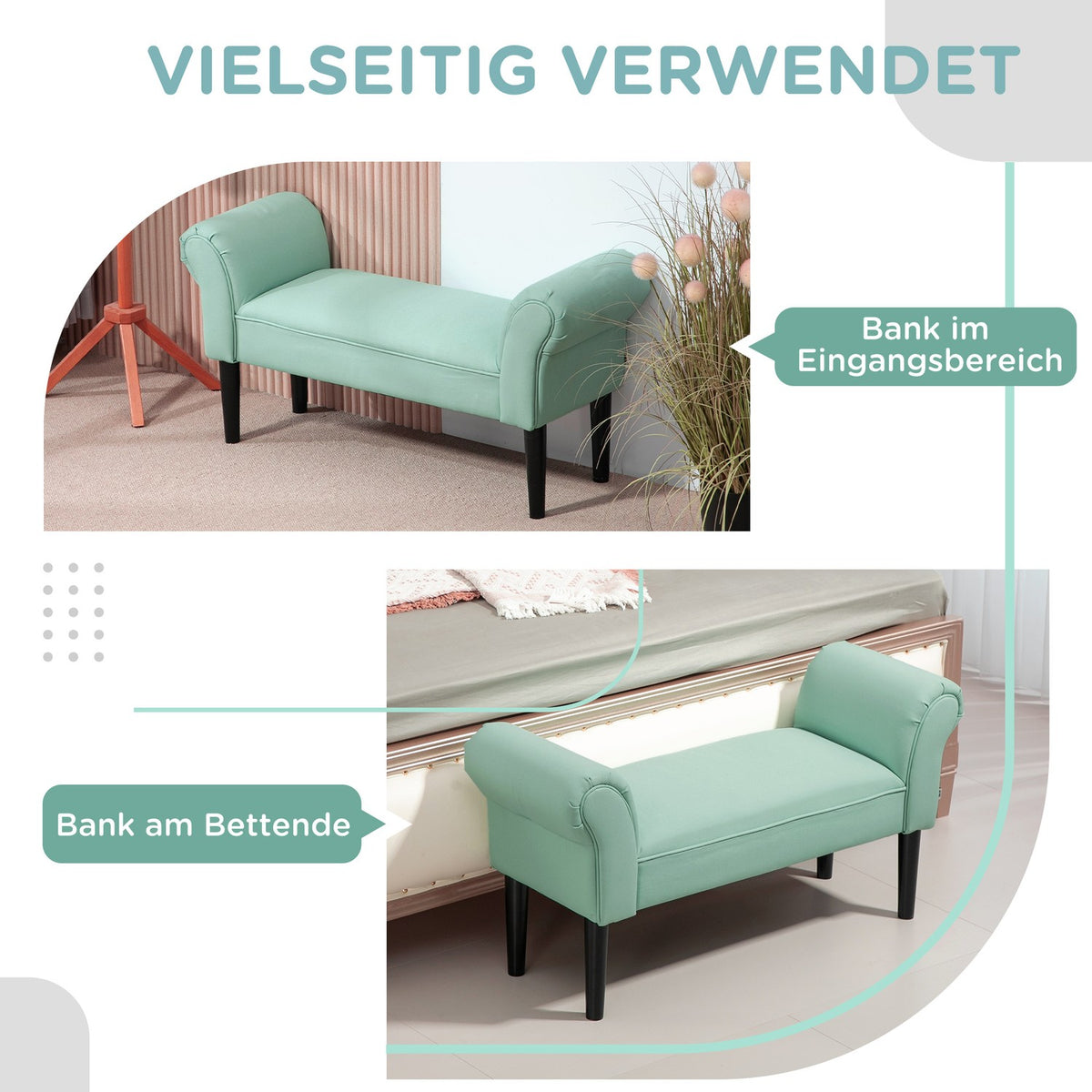 Bed bench, upholstered bench, bench, hallway bench for bedroom, load capacity up to 130 kg, sail fabric, green, 102 x 36 x 51 cm