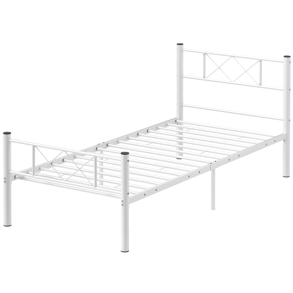 Bed frame for mattress 200 x 90 cm, bed frame 88 cm high single bed frame made of steel, for bedroom guest room, white