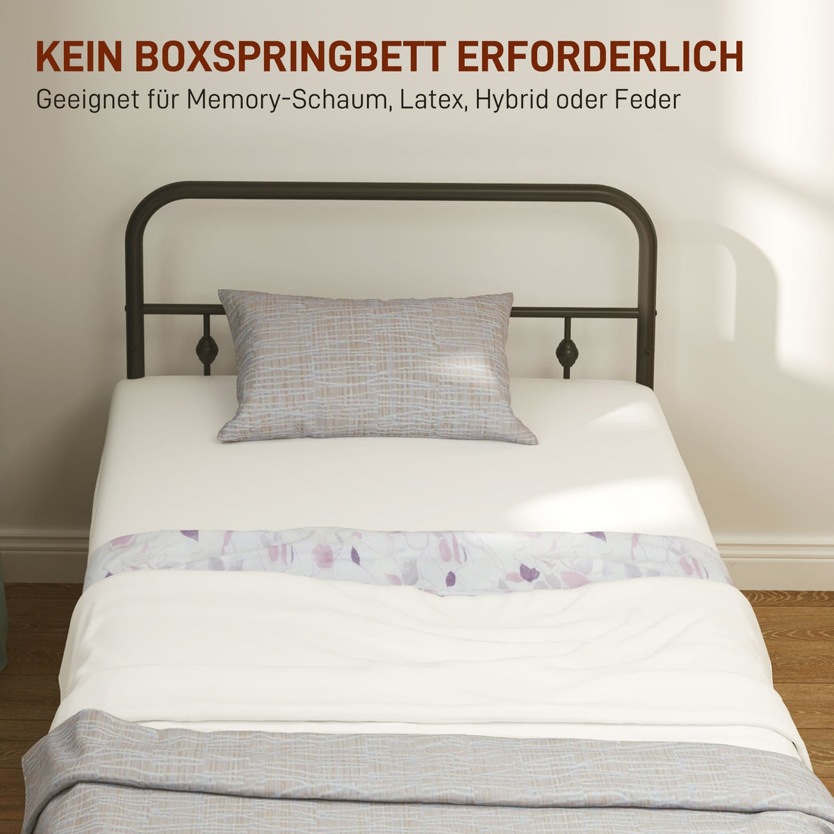 Bed frame for mattress 200 x 90 cm, folding bed frame, 82.5 cm high metal bed, metal frame bed made of metal, for bedroom, guest room, black