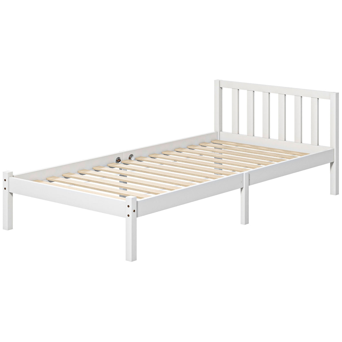 Bed frame wooden bed with slatted frame, 208 x 96 cm bed frame with headboard, single bed frame for bedroom, white