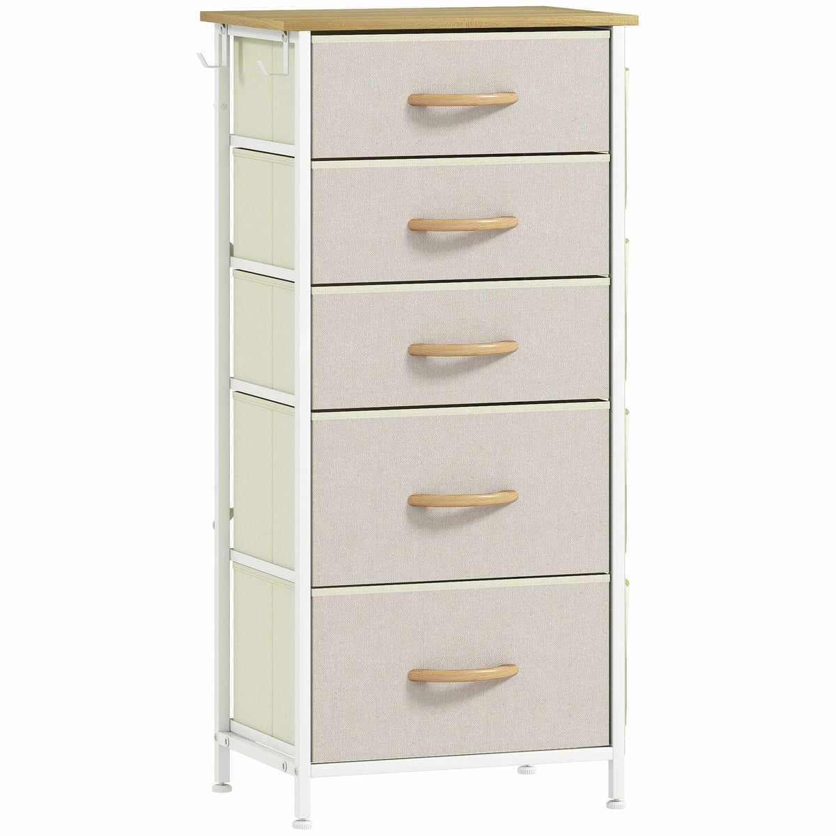 Bedroom Dresser with 5 Fabric Drawers, Steel Frame, Beige