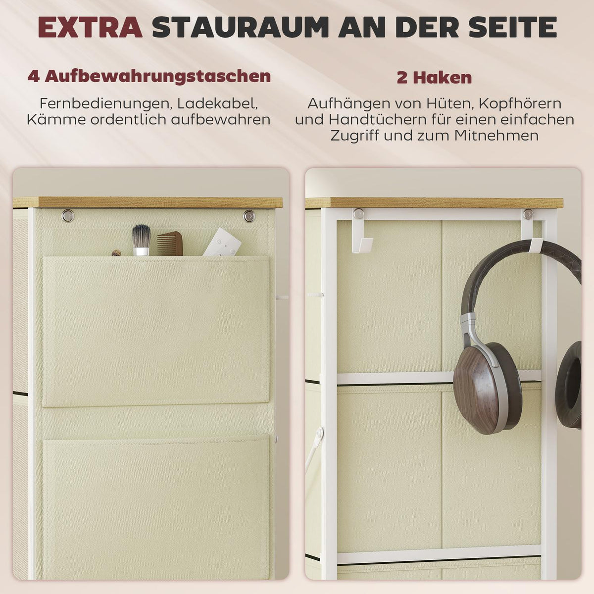 Bedroom Dresser with 8 Fabric Drawers, Steel Frame, Beige