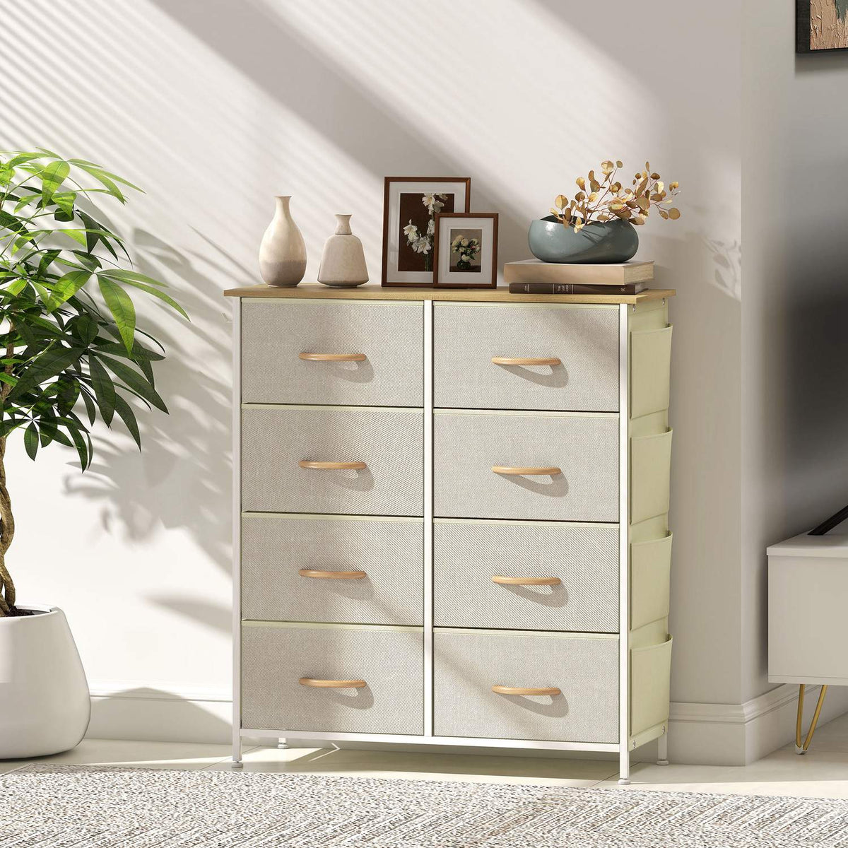 Bedroom Dresser with 8 Fabric Drawers, Steel Frame, Beige
