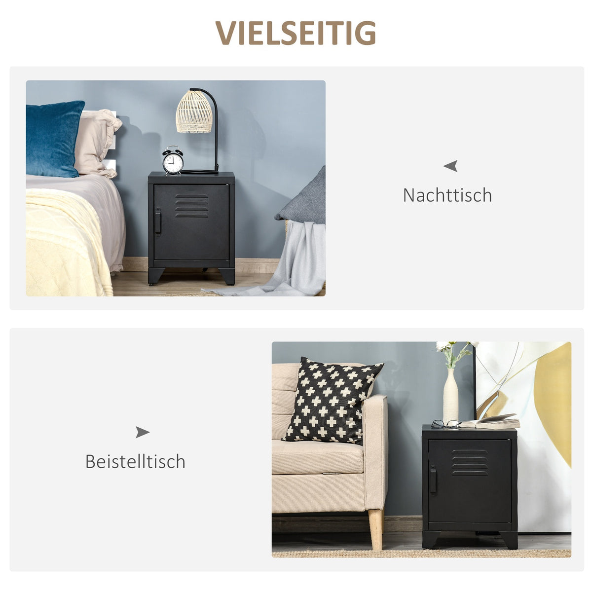 Bedside Table Bedside Table Bedroom Side Table with Adjustable Shelf Door Nightstand Metal Black 50 x 40 x 47.5cm