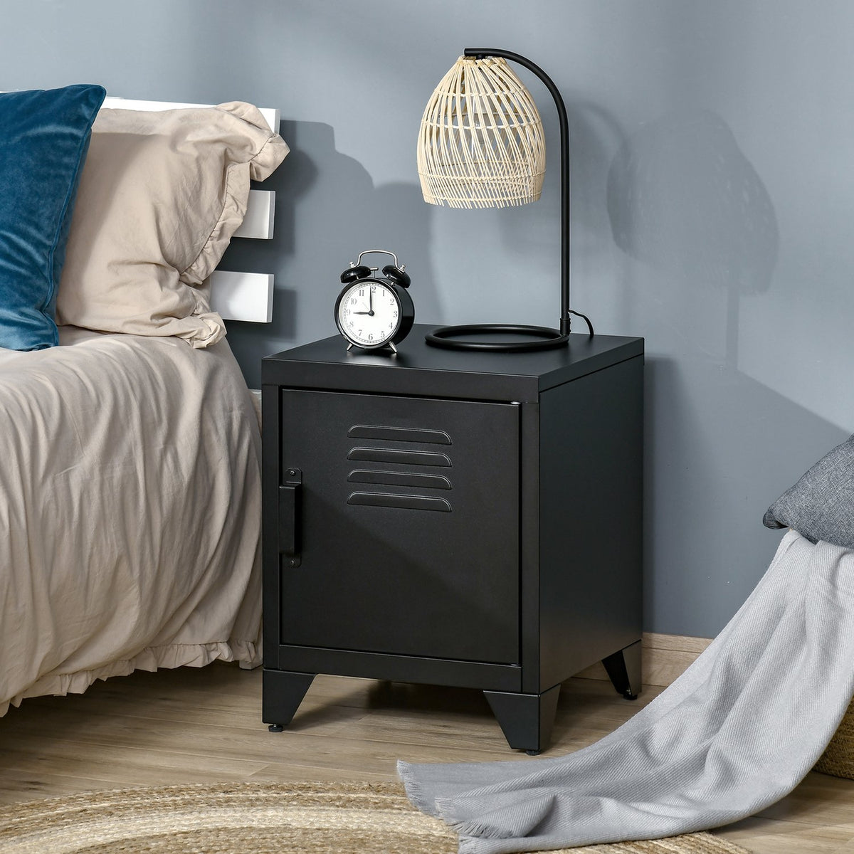 Bedside Table Bedside Table Bedroom Side Table with Adjustable Shelf Door Nightstand Metal Black 50 x 40 x 47.5cm