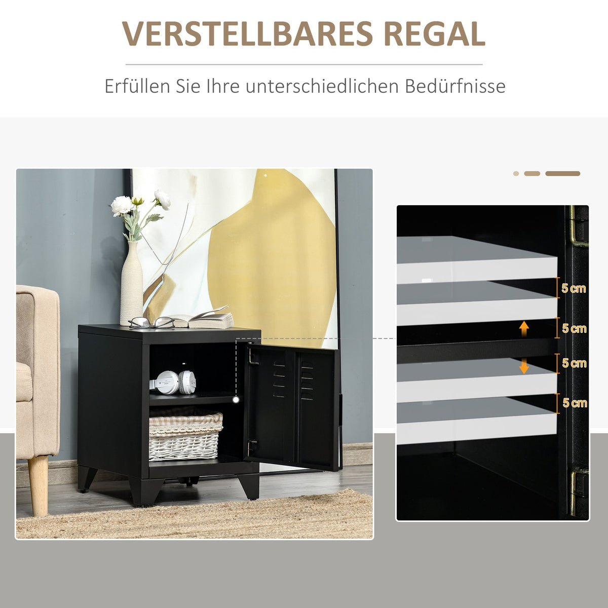 Bedside Table Bedside Table Bedroom Side Table with Adjustable Shelf Door Nightstand Metal Black 50 x 40 x 47.5cm
