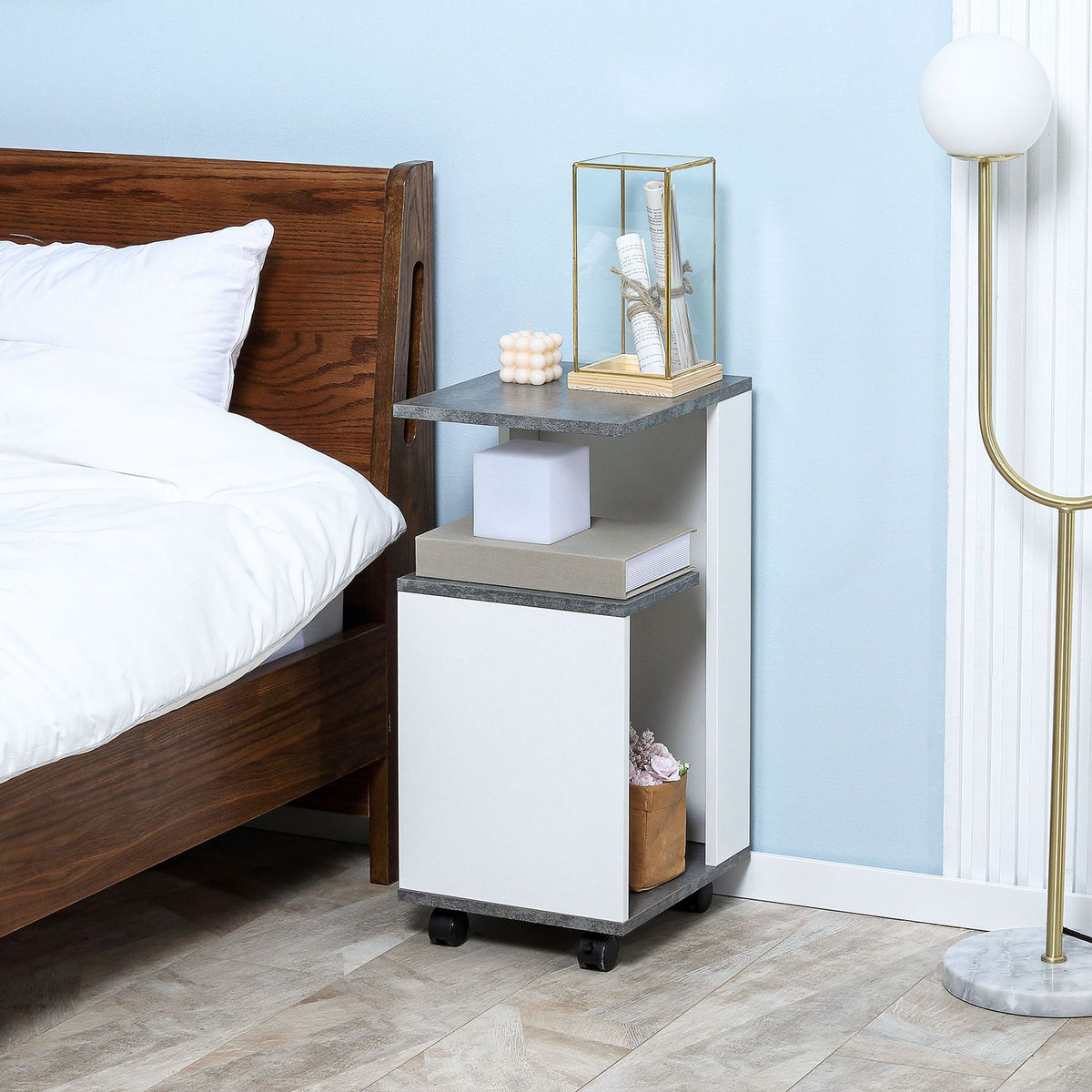 Bedside Table Side Table With Wheels Coffee Table Coffee Table In Modern Design Sofa Table With 3 Shelves For Bedroom Living Room Gray White