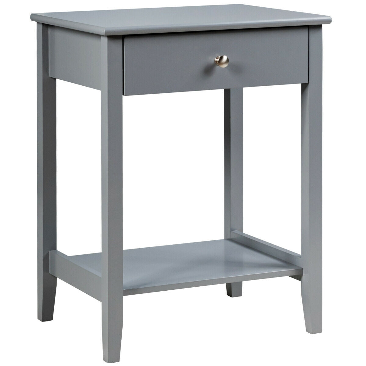 Bedside Table With Drawer and Shelf, Gray MDF