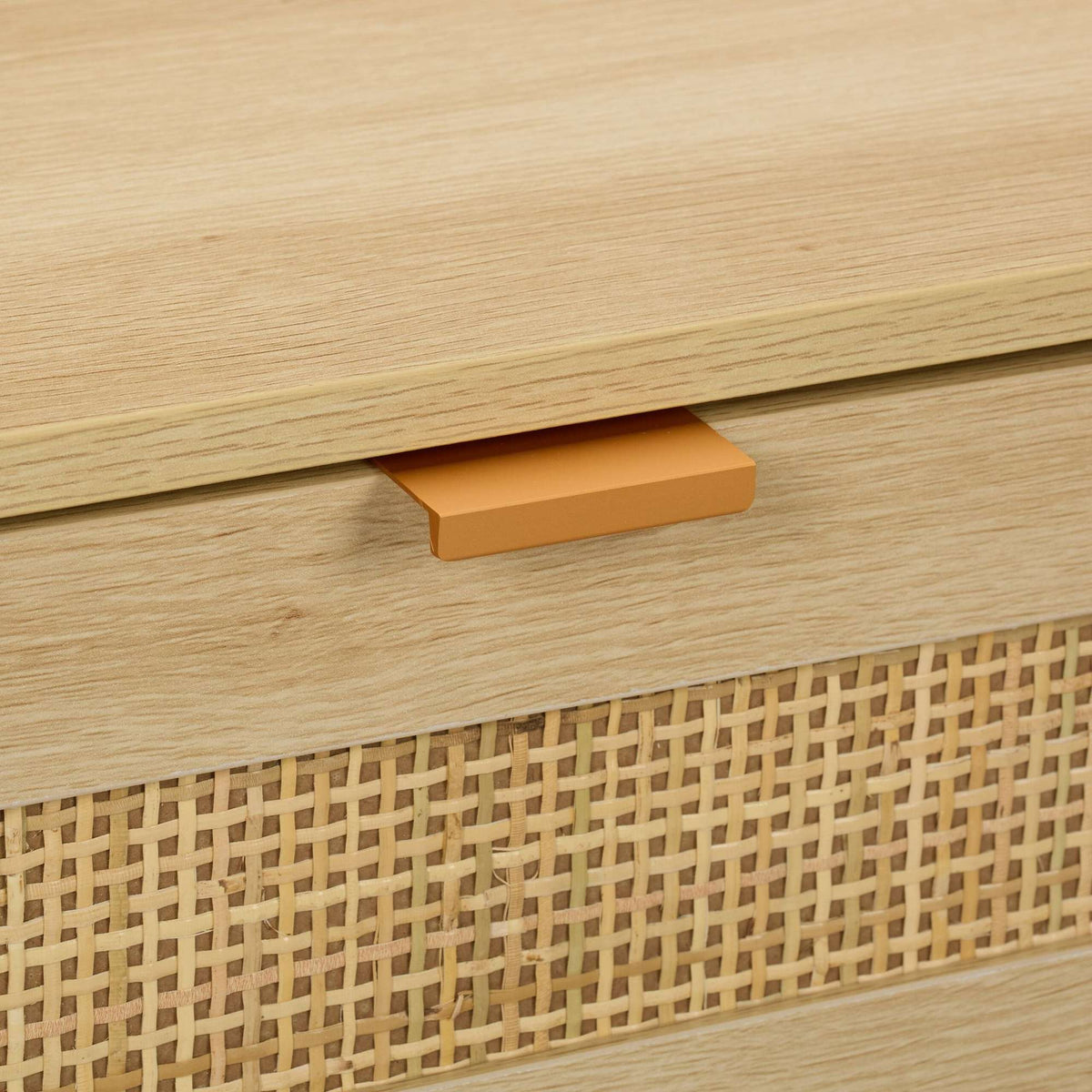 Bedside Table with 2 Wood-Effect Rattan Drawers