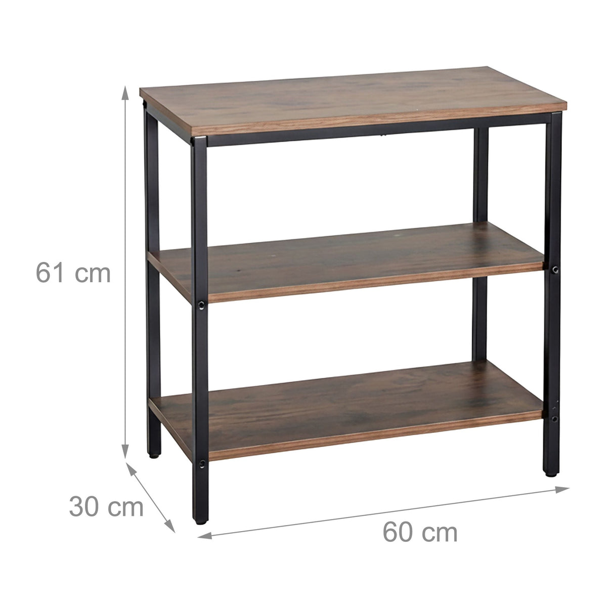 Bedside Table with 3 Shelves, Dark Brown