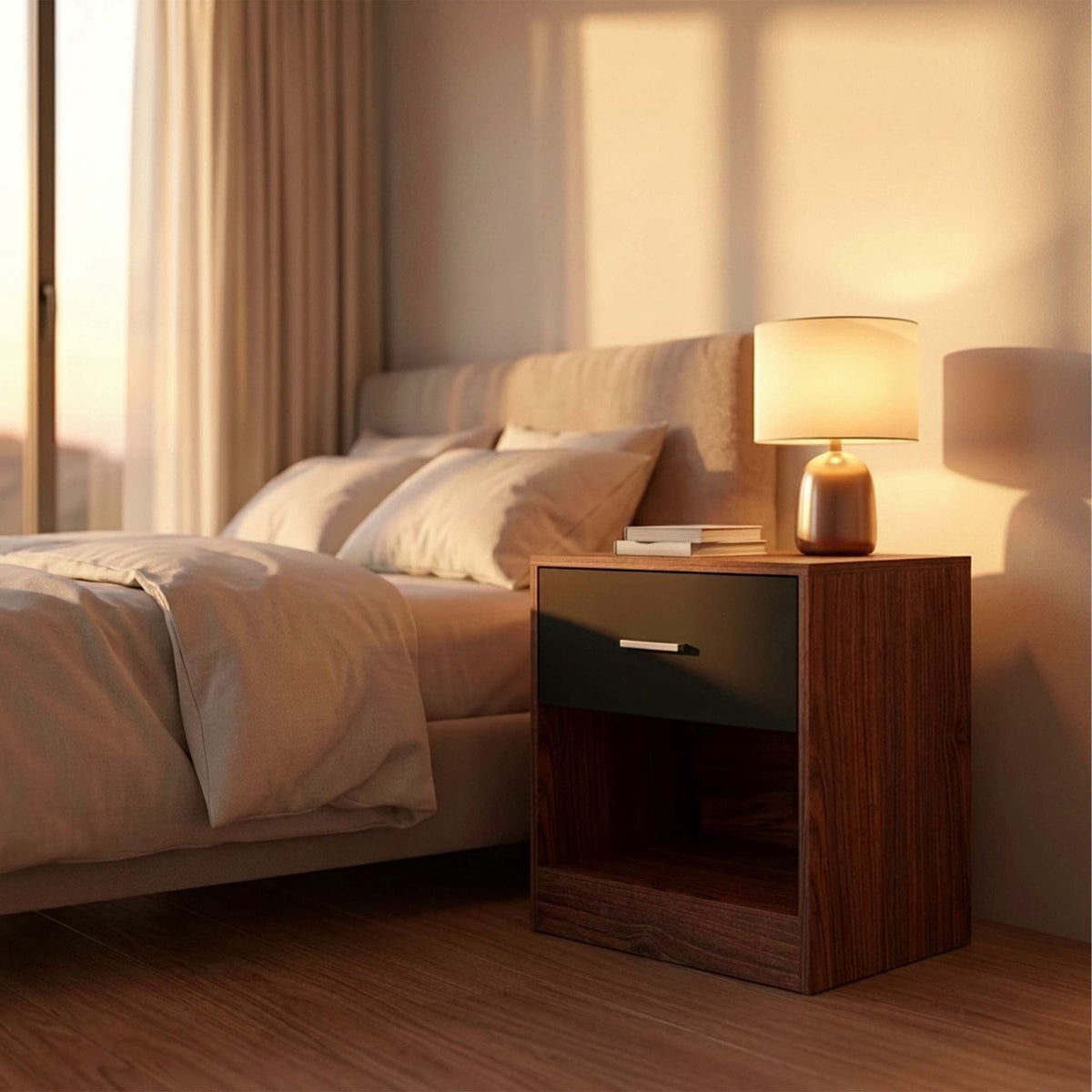 Bedside Table with Drawer, MDF, 41x39x28 cm