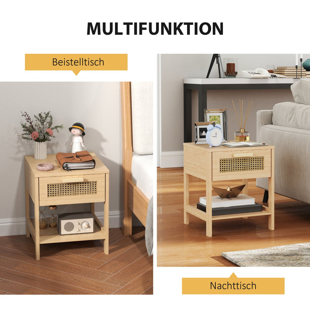 Bedside table bedside table natural night dresser with drawer open shelf rattan design natural 40 x 40 x 48.4 cm
