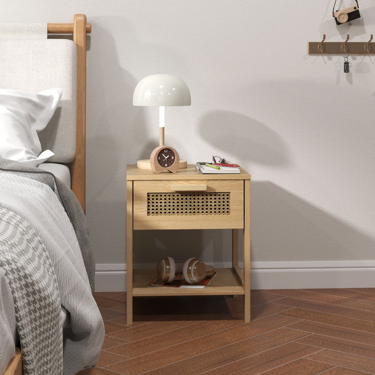 Bedside table bedside table natural night dresser with drawer open shelf rattan design natural 40 x 40 x 48.4 cm