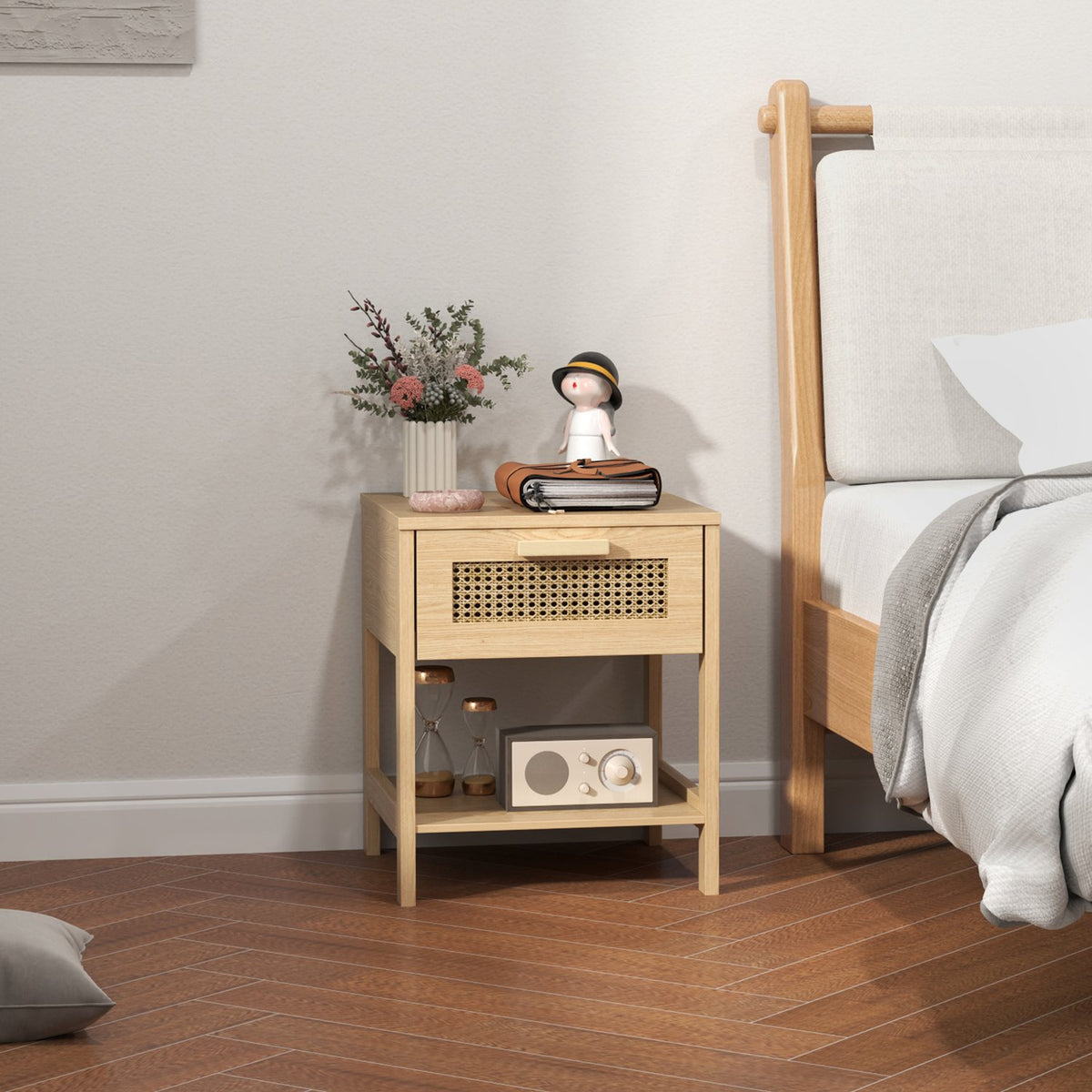 Bedside table bedside table natural night dresser with drawer open shelf rattan design natural 40 x 40 x 48.4 cm