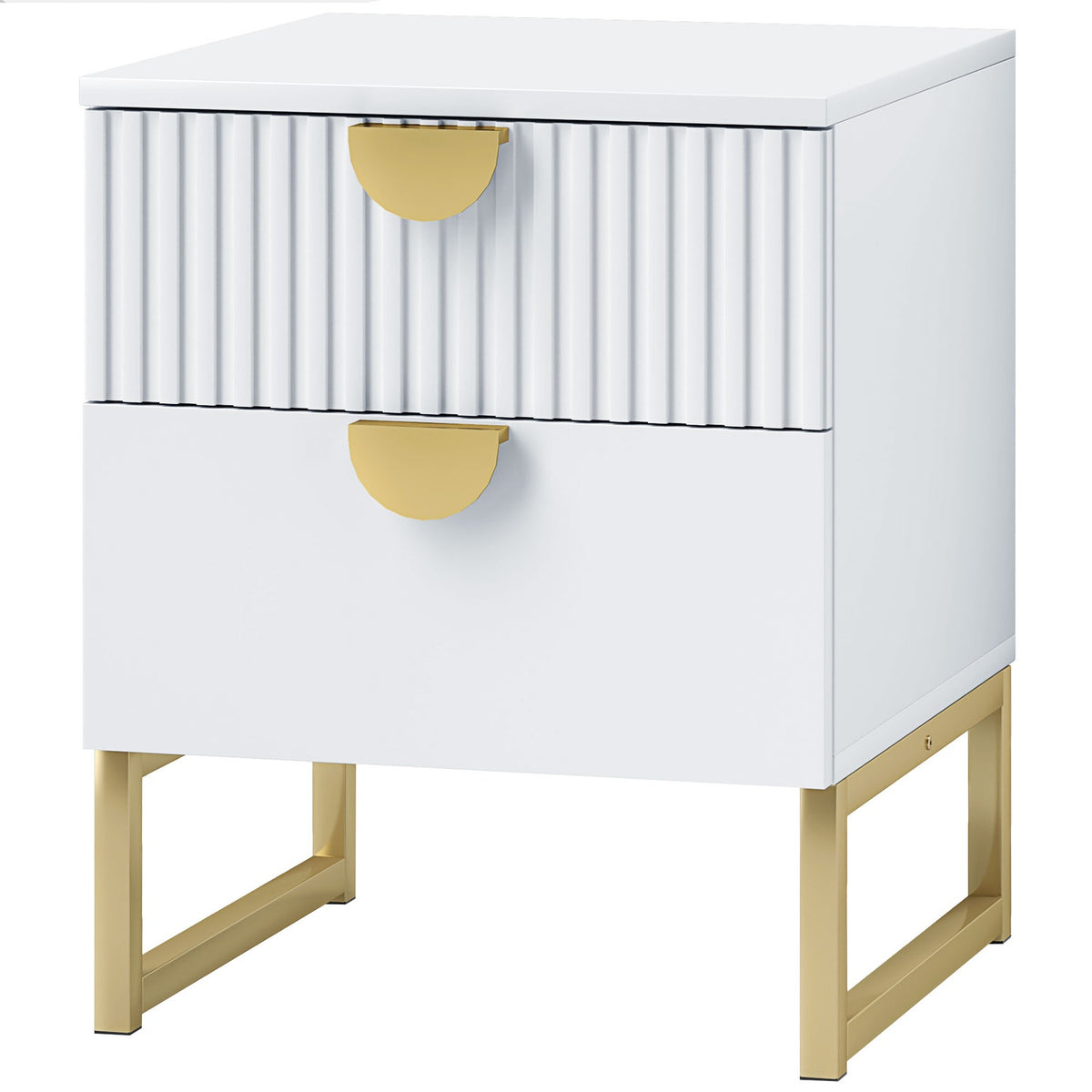 Bedside table with 2 drawers, side table, bedside table with gold-look handles, bedside table for bedroom, living room, 40 x 40 x 50 cm, white