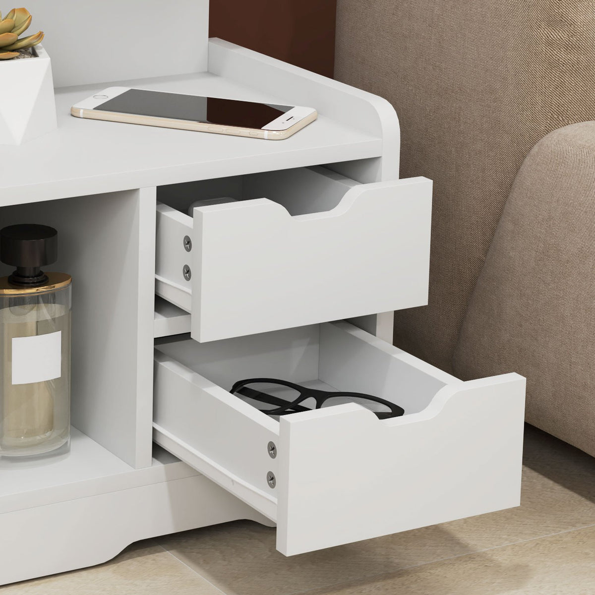 Bedside table with 2 drawers, side table, bedside table with open shelf, bedside table for bedroom, living room, 40 x 30 x 60 cm, white