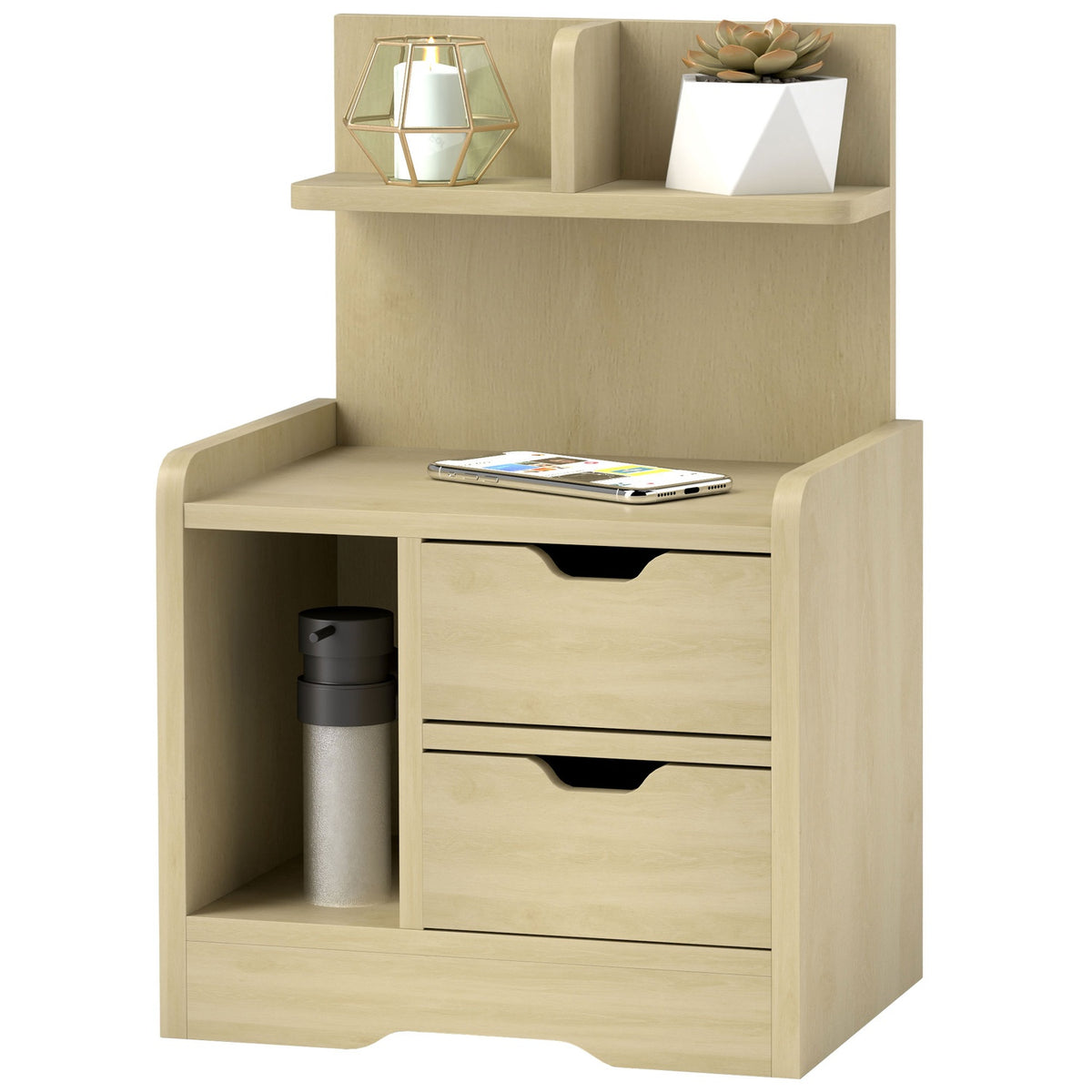 Bedside table with 2 drawers, side table, nightstand with open shelf, nightstand for bedroom, living room, 40 x 30 x 60 cm, natural wood