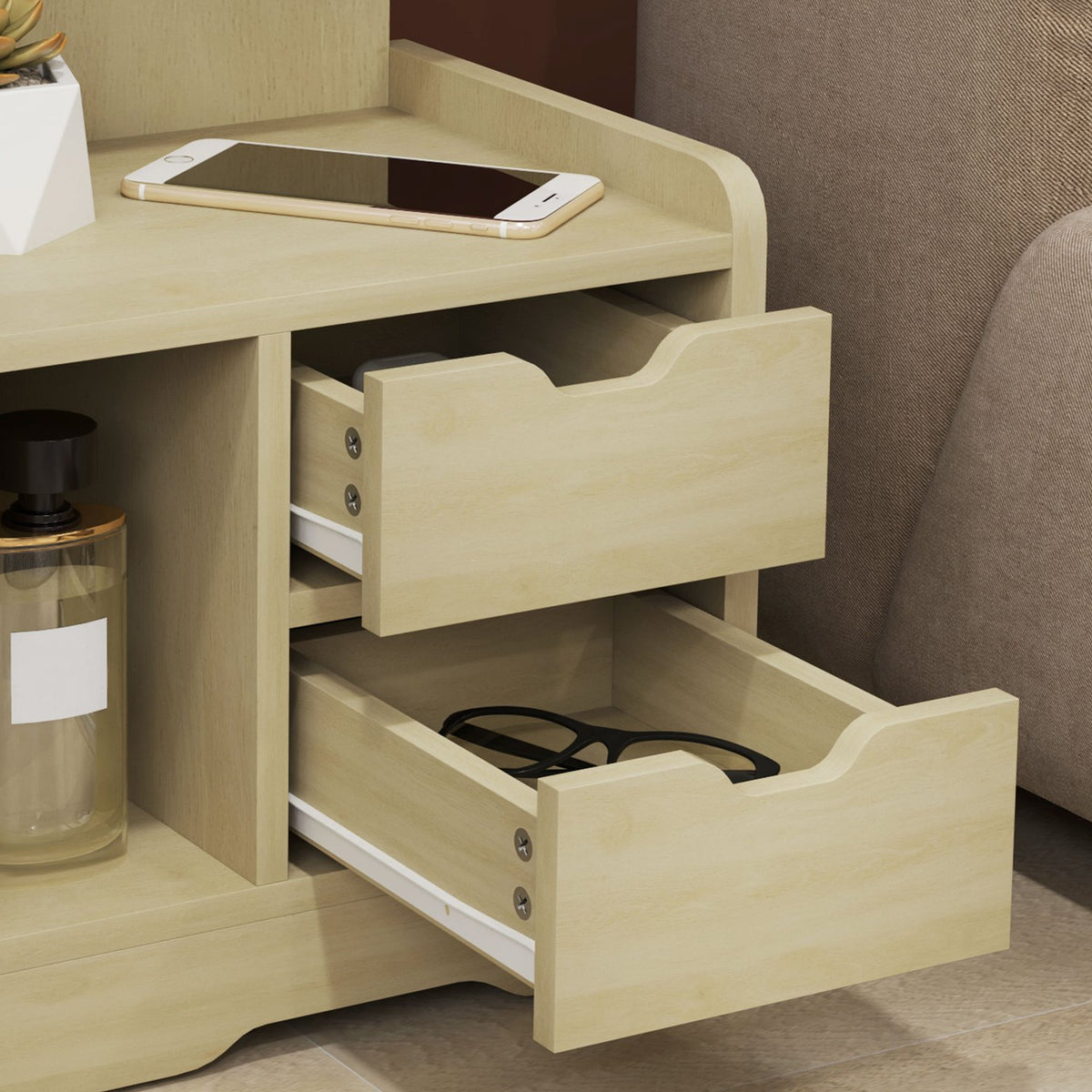 Bedside table with 2 drawers, side table, nightstand with open shelf, nightstand for bedroom, living room, 40 x 30 x 60 cm, natural wood