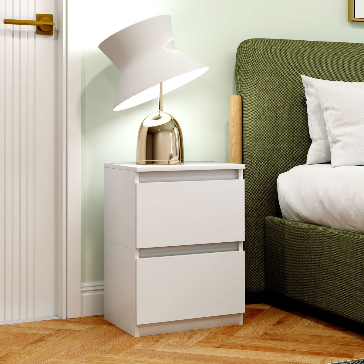 Bedside table with 2 drawers, side table, nightstand with storage space, nightstand for bedroom, living room, approx. 40 x 32 x 56 cm, white