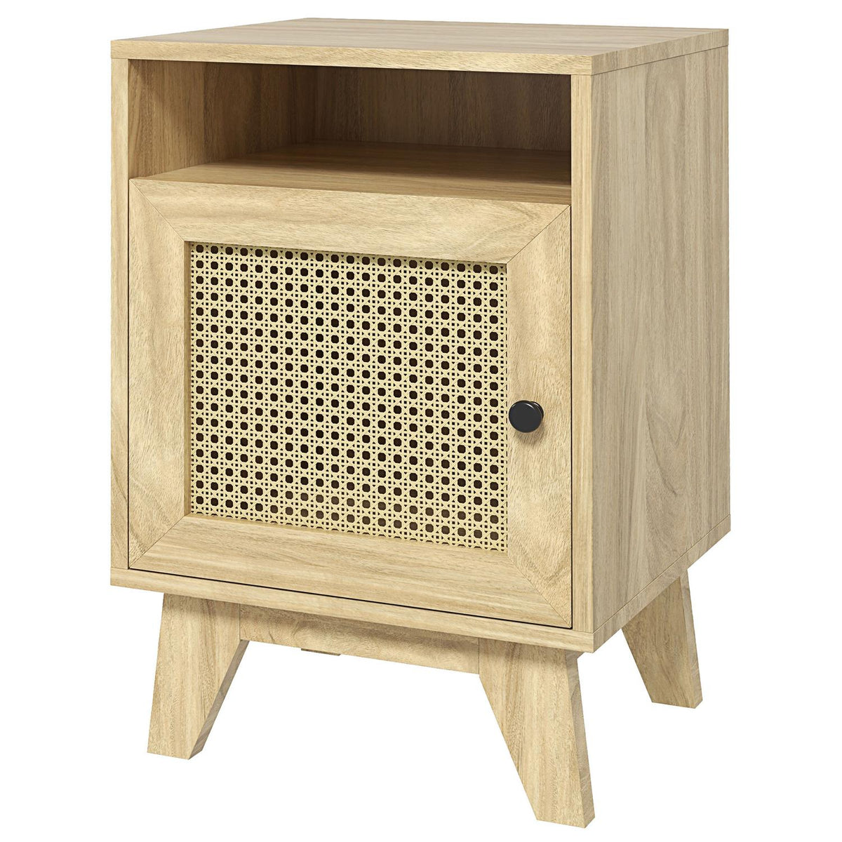 Bedside table with cupboard, storage compartment, side table with rat look for living room, bedroom, 39 x 35 x 60 cm, natural