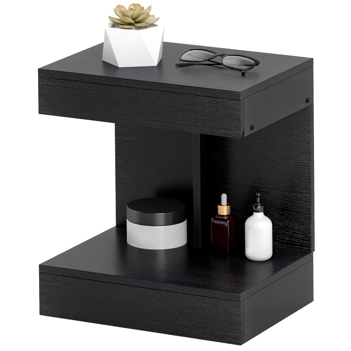 Bedside table with drawers, side table, bedside table with shelf, bedside table for bedroom, living room, 40 x 30 x 46 cm, black