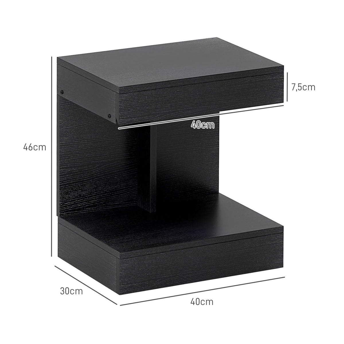 Bedside table with drawers, side table, bedside table with shelf, bedside table for bedroom, living room, 40 x 30 x 46 cm, black